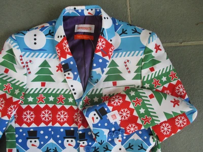 OPPOSUITS Boy HOLIDAY Christmas BLAZER Sports Coat SNOWMAN Candy Cane XL 14-16Y - Image 1 of 4