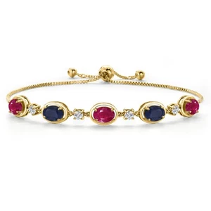 18K Yellow Gold Plated Silver Ruby and Sapphire Bracelet For Women | 5.00 Cttw - Picture 1 of 6