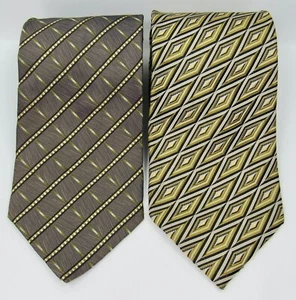 Roberto Villini 100% Silk Ties Hand Made Brown Gold Abstract Gorgeous Lot of 2 - Picture 1 of 16