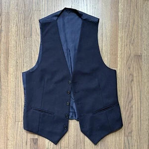 Vintage Yves Saint Laurent Men’s SZ 38 Wool Button Vest Navy Blue Dress Vest - Picture 1 of 17