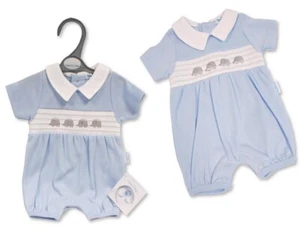 VORZEITIGE BABY JUNGEN TROMPLER BLAU GESMOCKT OUTFIT WINZIGE PREEMIE PREM BOY KLEIDUNG - Bild 1 von 2