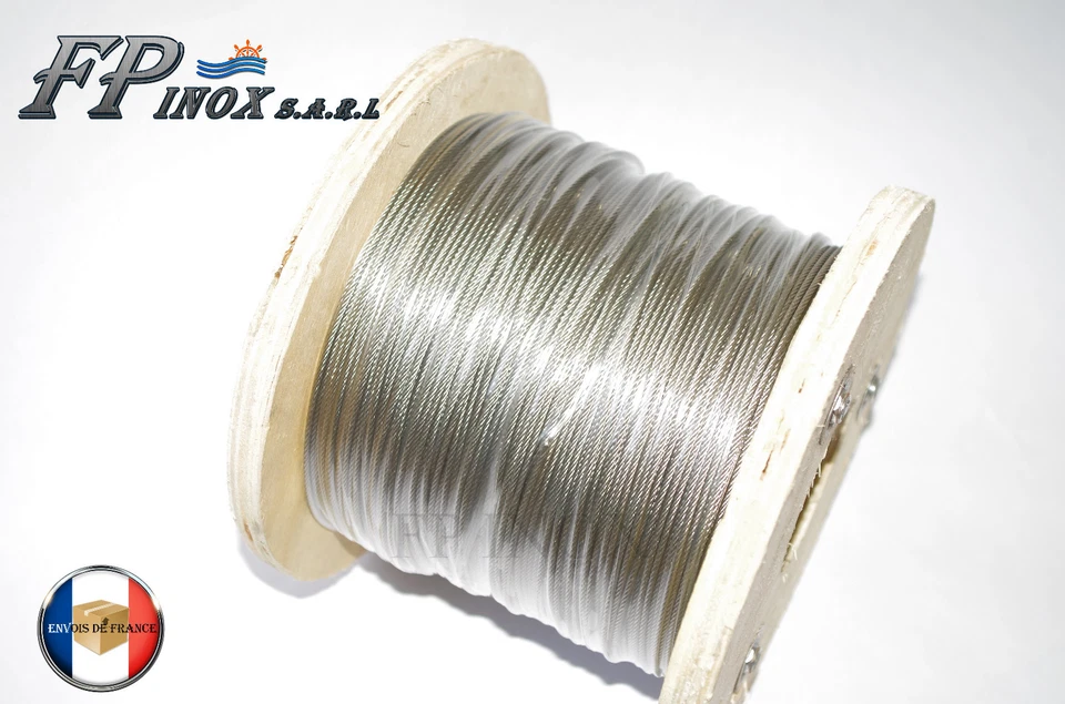 FP INOX Rouleau de 250M Cable 4mm inox 316 7x7 ( 49 Fils ) inox A4 (Soit 1 € / le M)