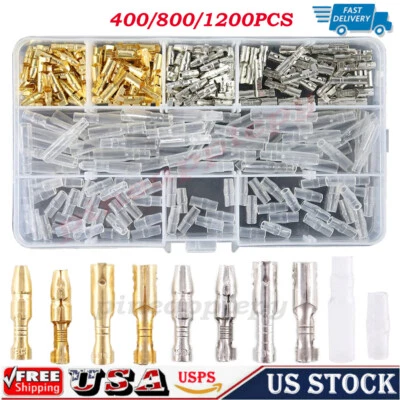 1200/400Pcs Male Female Bullet Crimp Electrical Wire Terminal Connector 3.9mm US - Image 1 of 4