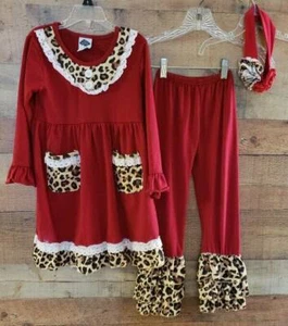 Modest Daughters Girls Sz 7-8 T Three Piece Dress Leggings Set Red Brown Leopard - Picture 1 of 3