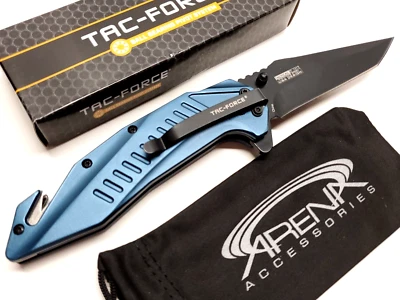 Ball Bearing Pivot Button Lock Pocket Knife EDC Rescue Tanto Blade Blue - Image 1 of 4