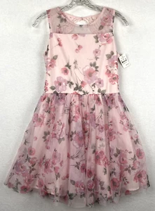 Zenzi Girl's Dress XL 14-16 Pink Floral Mesh Lace Sleeveless Elastic Waist NEW - Picture 1 of 9