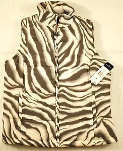women's Chaps vest size medium ivory/gray animal print sleevless front zipper - Picture 1 of 7