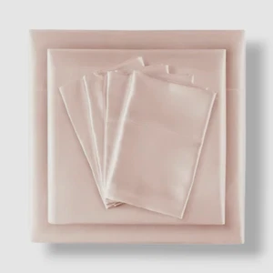 Madison Park Essential Pink Satin 6-Pc. Sheet Set Size Queen - Picture 1 of 3