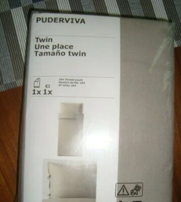 IKEA PUDERVIVA TWIN Linen Duvet Cover Pillowcase Bed Set Natural Beige Tan Ties - Image 1 of 4
