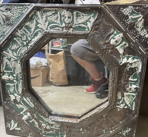 Tin Wall Mirror 23 x 23 Salvage Tin Mirror Paint Is Completely Coming Off Rare Cover