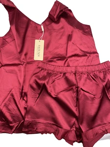 Ekouaer Silk Pajamas Women Shorts and Tank Sleepwear Size Small Red - Picture 1 of 5