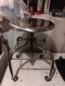 Vintage Stainless Steel? Pedigo Four Caster Stool Adjustable Burbank California - Picture 1 of 19