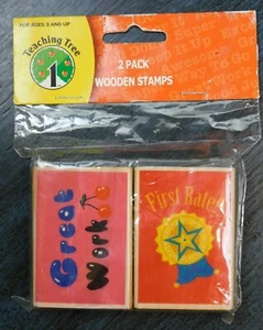 NIP, Teaching Tree, 2 pack of Wooden Stamps, "Great Work" and "First Rate" - Picture 1 of 11