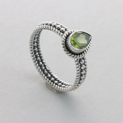 Teardrop / Drop Green PERIDOT Ring Multiple Sizes 925 STERLING SILVER #41e - Image 1 of 4
