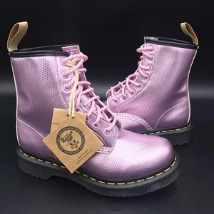Dr Doc Martens Vegan 1460 Pink Metallic Combat Boots US Women’s Size 6 - Picture 1 of 10