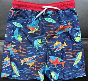 Lands End Swim Trunks Board Shorts Size S 6-7 Boys Sharks Blue Red - Picture 1 of 2
