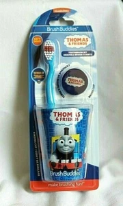 BRUSH BUDDIES 3pc THOMAS & FRIENDS Cap/Rinsing Cup TOOTHBRUSH SET BLUE New - Picture 1 of 1
