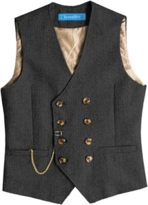 SevenBoy Men's Casual Suit Vest Regular Fit Wool Herringbone Waistcoat For Weddi - Picture 1 of 21
