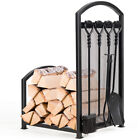 Firewood Log Rack with 4 Tools Set Firewood Holders for Fireplace Indoor Outdoor