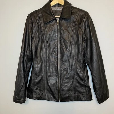 Jacqueline Ferrar Genuine Black Leather Jacket Lined Coat Women's MEDIUM - Image 1 of 4