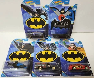 Hot Wheels DC Lot of 5, Batmobile Batman, Batcopter, Robin Audacious NEW on Card - Picture 1 of 10