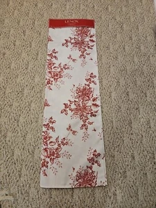 LENOX Christmas Poinsettia Toile Table Runner 14 X 90 Berries Red White NEW - Picture 1 of 2