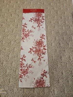 LENOX Christmas Poinsettia Toile Table Runner 14 X 90 Berries Red White NEW - Image 1 of 2