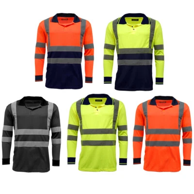 Standsafe Hi Vis Long Sleeve Reflective Polo Shirt Safety Work Top Plain & 2Tone - Image 1 of 2