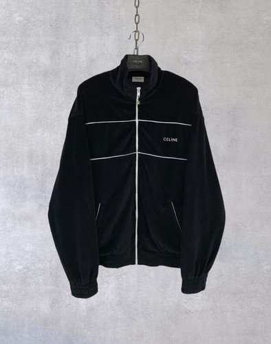 Giacca da pista CELINE HOMME logo ricamato misto cotone velluto zip nero taglia M