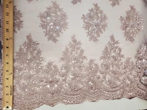 Scalloped Edge Floral Embroidered Sequin Lace- 52" Wide- Bridal/Dress/Runner - Picture 1 of 50