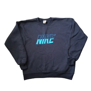 Vtg Nike Sweatshirt Mens L Navy Blue Embroidered Spellout Logo Crewneck 90s USA - Picture 1 of 18