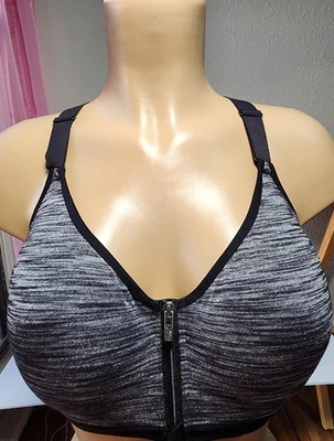 Victorias Secret Sport Black Gray Incredible  Zip Front Sports Bra 32DDD - Image 1 of 4