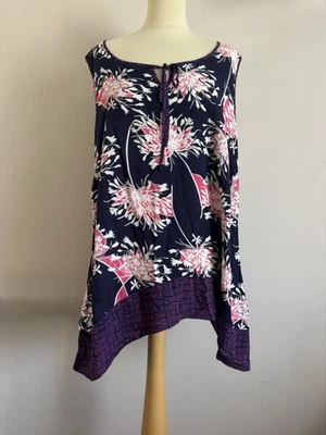 John Rocha UK 18 Blue Pink White Purple Floral Sleeveless Blouse Tunic Vest Top - Image 1 of 4