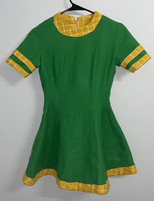 Vintage Handmade 80s Green/Yellow Bell Dress Small - Image 1 of 4