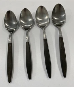 4 Pc. Vintage Japan AMC Flatware Spoons Black Plastic Handles Forged Steel - Picture 1 of 4