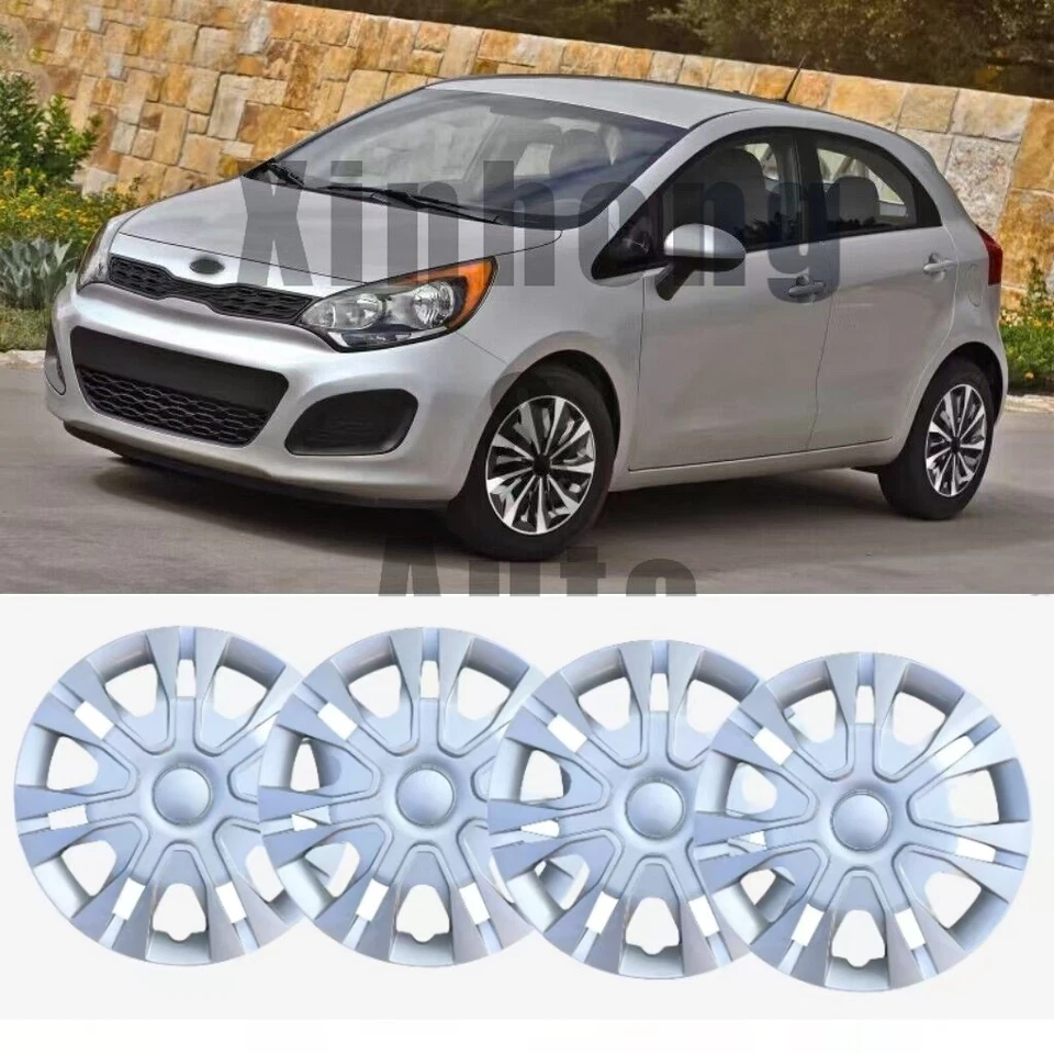 15" inch Hubcaps For Kia Rio 2002-2024 Wheel Rim Covers Snap On Silver 4pcs Foto 1 de 4