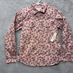 Ariat Girls Flowers N Horseshoes Pearl Snap Long Sleeve Shirt XL Pink Western - Picture 1 of 9