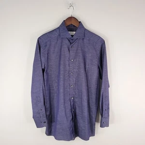 Eton Shirt Shirt Mens Medium 15 3/4 Blue Linen Cotton Contemporary Button Up* - Picture 1 of 12