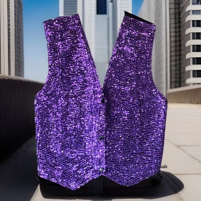 Disco Sequin Vest JC Solid Purple Sequins Jazz Theater Parade Costume Sz Small - Image 1 of 4