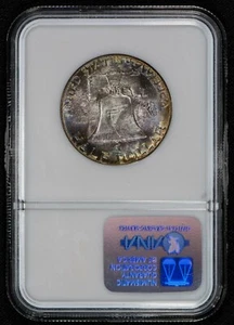 1958 50c Franklin Half Dollar - PQ Violet Gold Rim Toning - NGC MS 65 - R458 - Picture 1 of 6