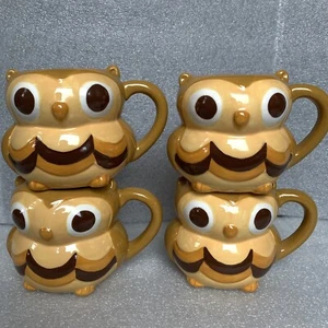 Mesa Home Products, Owl Mug, Ceramic Owl Coffee Mugs Light Brown Owl Orange x4 - Picture 1 of 4