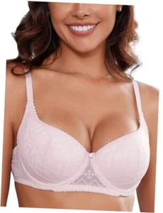 Women's Lace Balconette Push Up Bras Add Cup Underwire Padded Demi 38B Pink - Picture 1 of 7