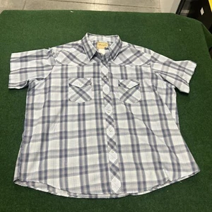 Wrangler Western Button Up Shirt Mens 3XT Pearl Snap Blue Plaid Short Sleeve - Picture 1 of 9