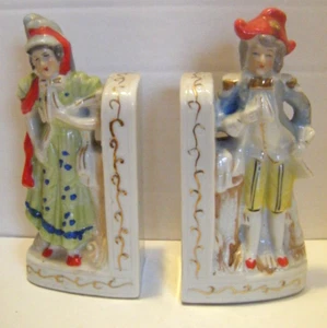Vintage Regency Stil Buchstützen Keramik Dame Mann Paar Figuren Kitsch um 1950 - Bild 1 von 6