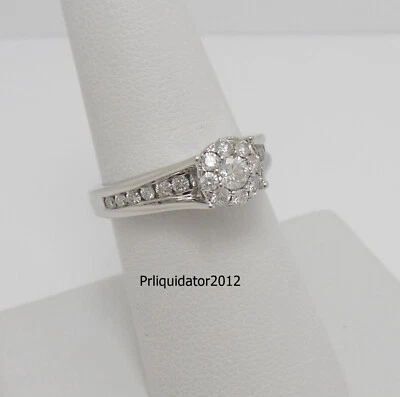 3/4 克拉天然钻石光环订婚婚礼新娘戒指 14K 白金 — 第 1/4 张图片