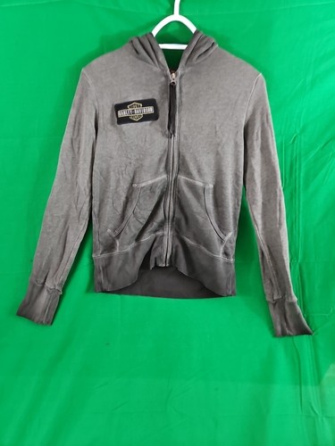 VETEMENTS Felpa con cappuccio Harley Davidson donna piccola nera e grigia manica lunga nera aquila posteriore