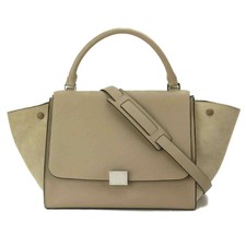 CELINE Trapeze 2WAY Hand Shoulder Bag Beige Leather Suede 169543 90081935