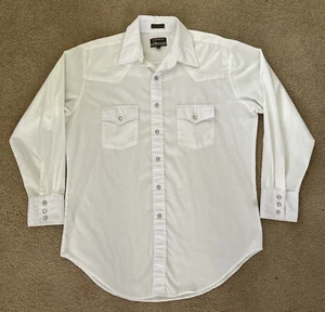 Vtg Plainsman Western Pearl Snap Extra Long Tails Large Shirt 16-16 1/2 White - Bild 1 von 6