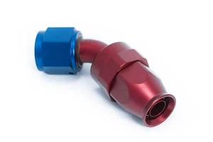 PTFE Alu Fitting Dash 6 / -6 AN / JIC 6 Anschluss 45° Blau/Rot eloxiert - Picture 1 of 8
