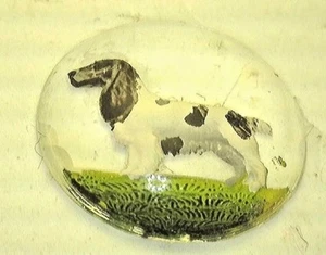 Antique Vintage Reverse Painted Intaglio Crystal  Full Body Dog Round  #AA14 - Picture 1 of 5